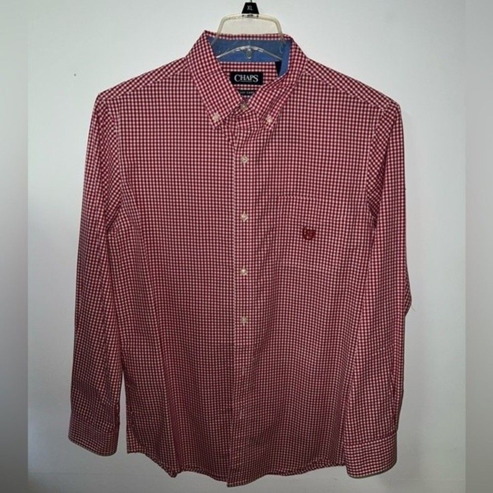 CHAPS Men’s Red Checkered Button-Down Shirt | Size Medium